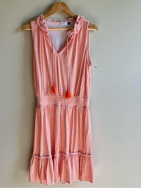 Cabana Life UPF 50+ Sleeveless Ruffle Smocked Waist Pink Dress L Beach Resort